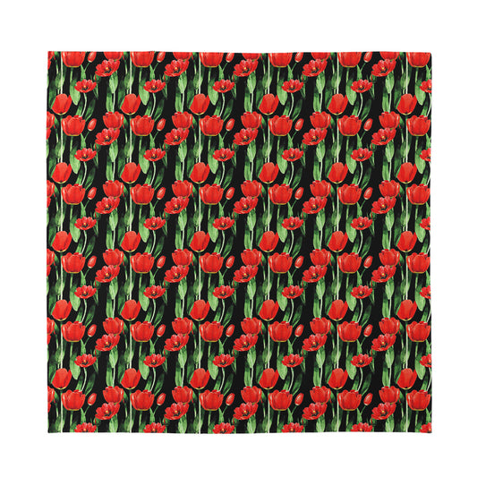 Red Watercolor Tulip Pattern Print Silk Bandana