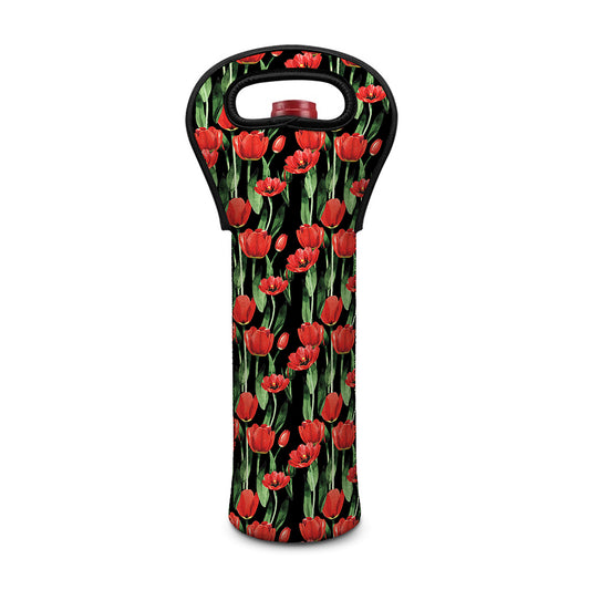 Red Watercolor Tulip Pattern Print Single Neoprene Wine Tote
