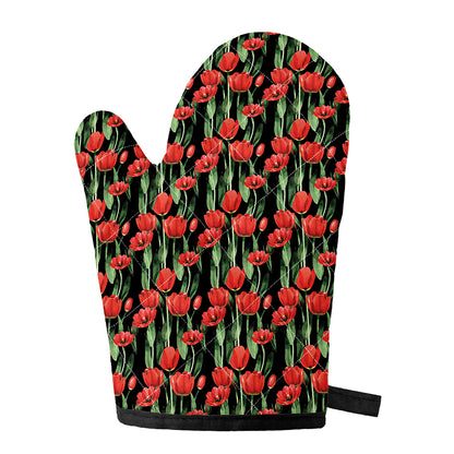 Red Watercolor Tulip Pattern Print Single Oven Mitt