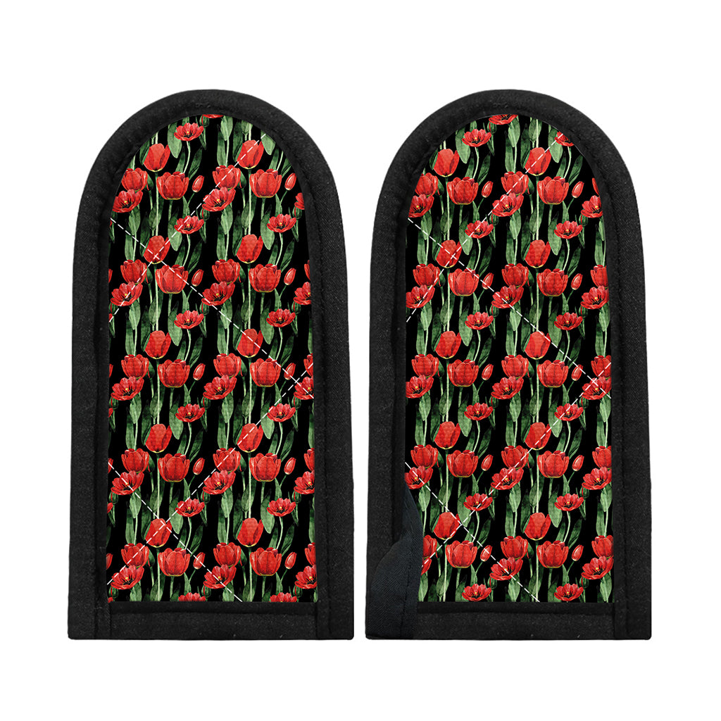 Red Watercolor Tulip Pattern Print Skillet Handle Cover