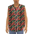 Red Watercolor Tulip Pattern Print Sleeveless Baseball Jersey