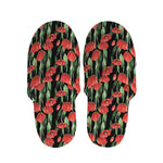 Red Watercolor Tulip Pattern Print Slippers