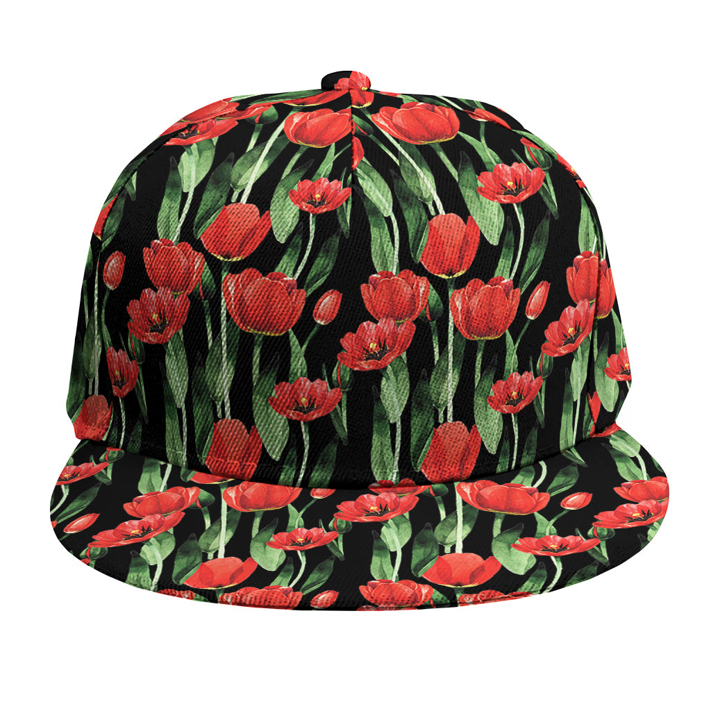 Red Watercolor Tulip Pattern Print Snapback Cap