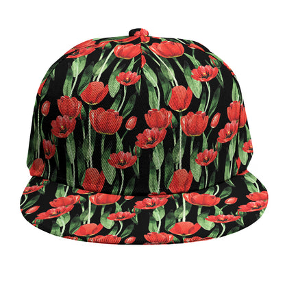 Red Watercolor Tulip Pattern Print Snapback Cap