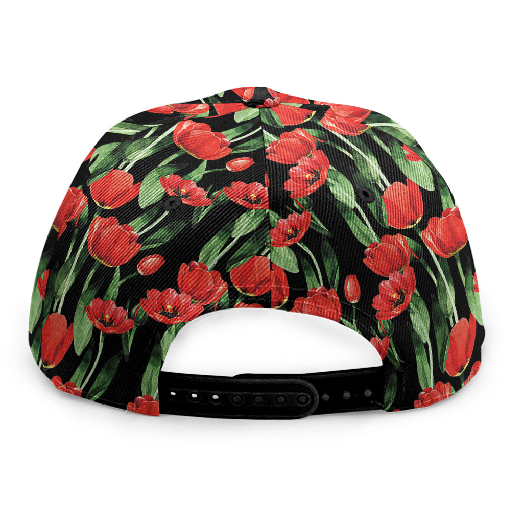 Red Watercolor Tulip Pattern Print Snapback Cap