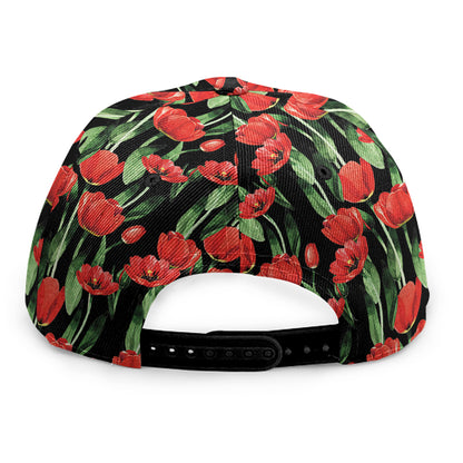 Red Watercolor Tulip Pattern Print Snapback Cap