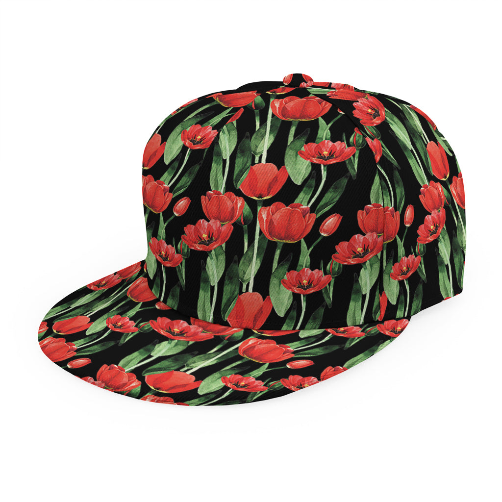 Red Watercolor Tulip Pattern Print Snapback Cap