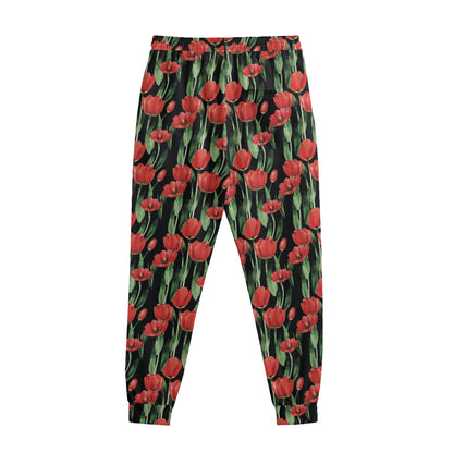Red Watercolor Tulip Pattern Print Sweatpants