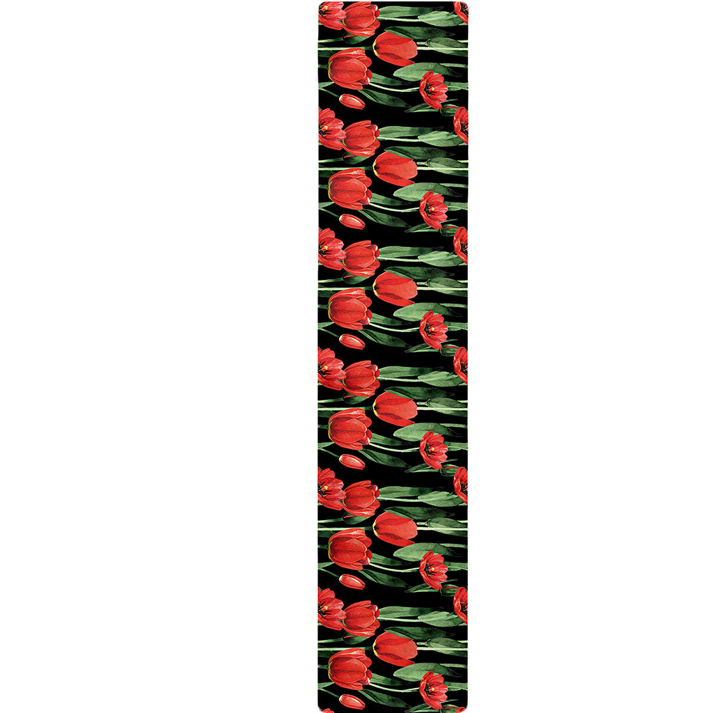 Red Watercolor Tulip Pattern Print Table Runner