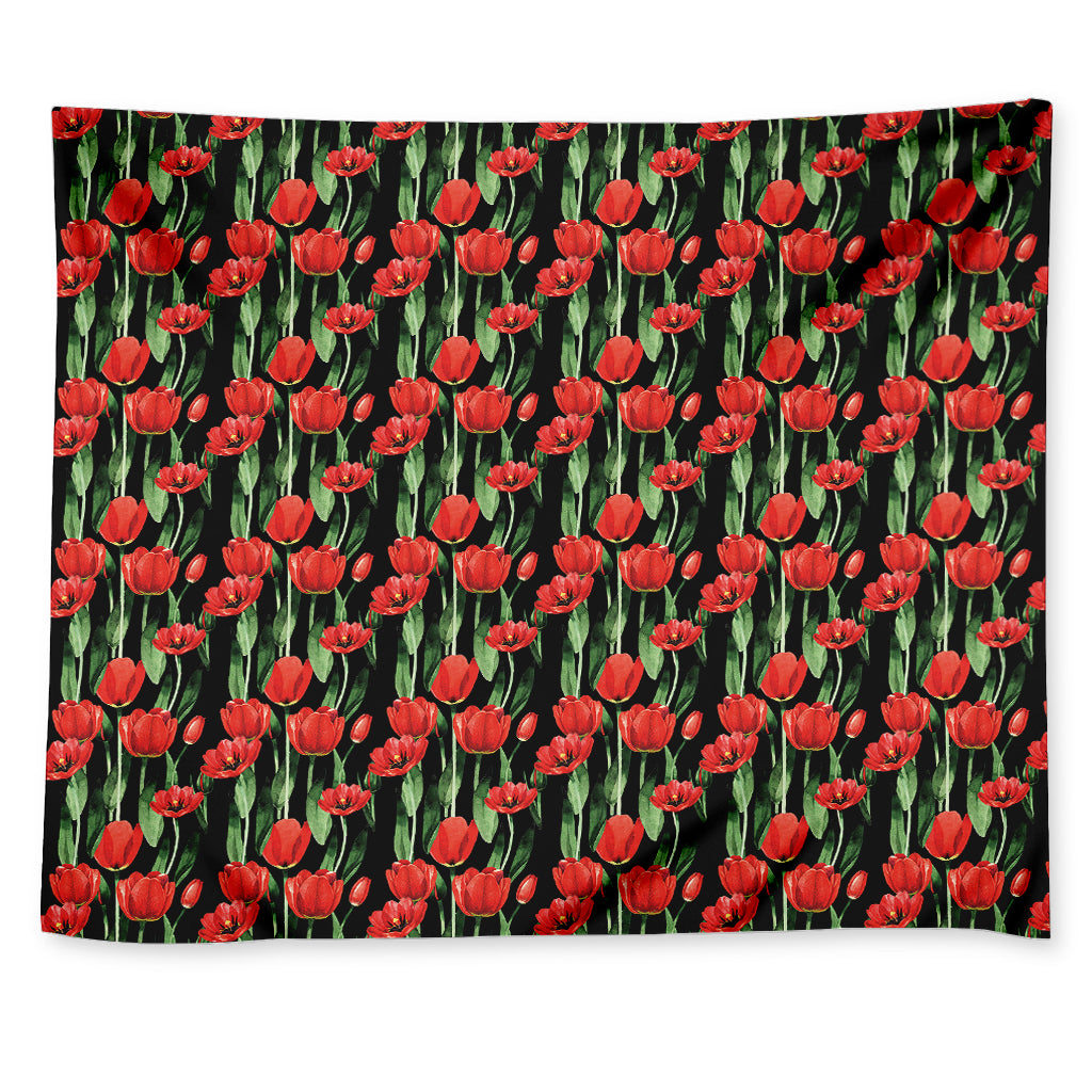 Red Watercolor Tulip Pattern Print Tapestry