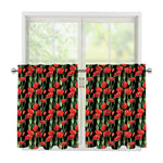Red Watercolor Tulip Pattern Print Tier Curtains