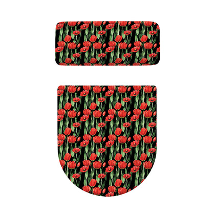 Red Watercolor Tulip Pattern Print Toilet Lid And Tank Cover Set