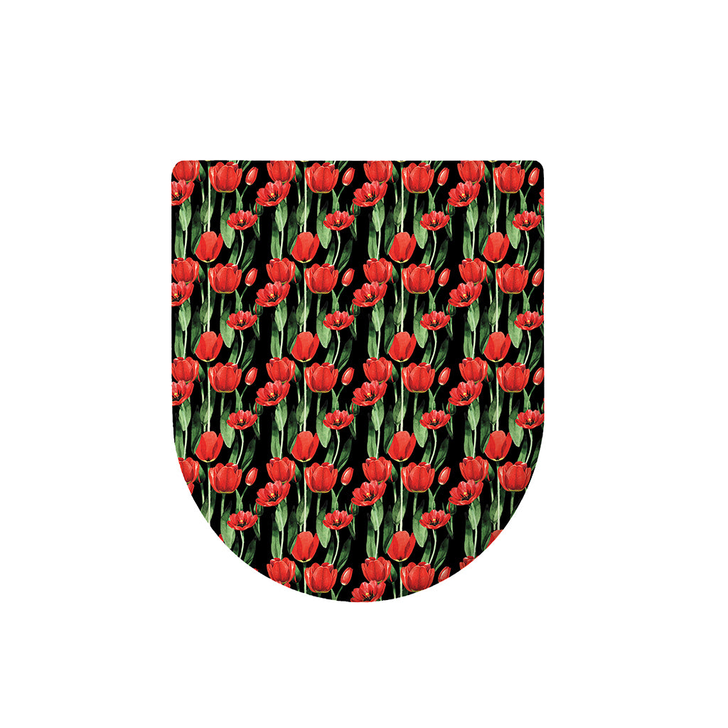 Red Watercolor Tulip Pattern Print Toilet Lid Cover