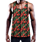 Red Watercolor Tulip Pattern Print Training Tank Top