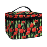 Red Watercolor Tulip Pattern Print Travel Makeup Bag