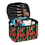 Red Watercolor Tulip Pattern Print Travel Makeup Bag