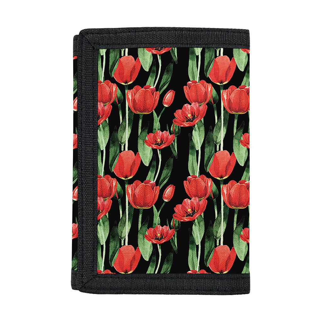 Red Watercolor Tulip Pattern Print Trifold Wallet