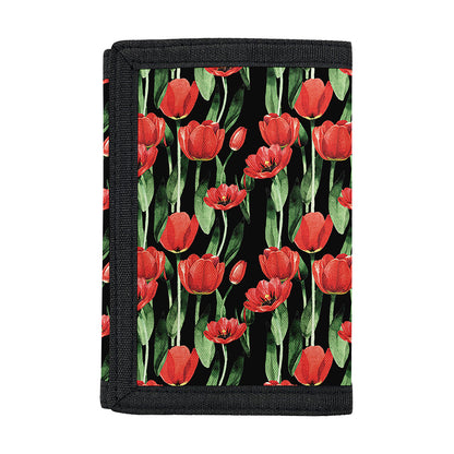 Red Watercolor Tulip Pattern Print Trifold Wallet
