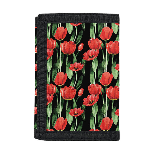 Red Watercolor Tulip Pattern Print Trifold Wallet