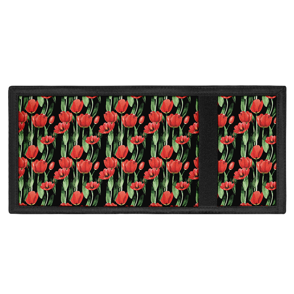 Red Watercolor Tulip Pattern Print Trifold Wallet