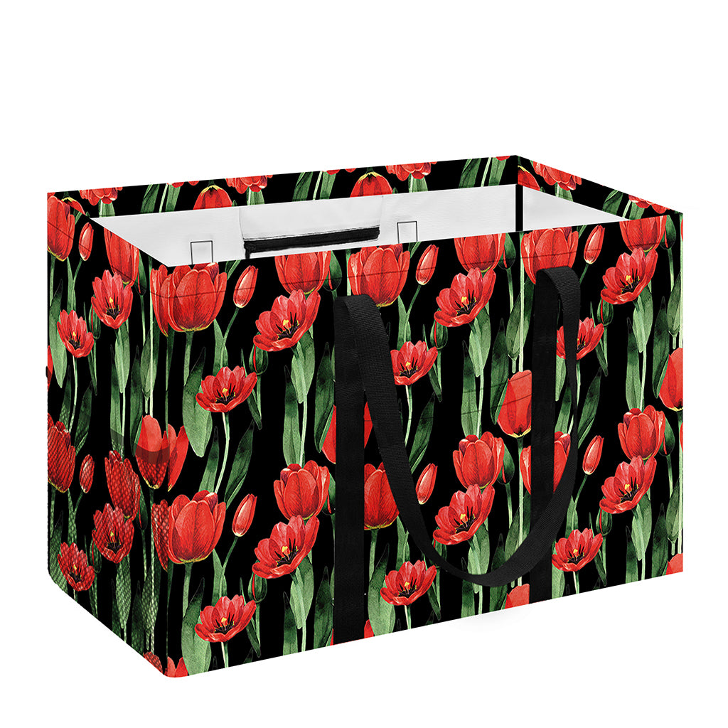 Red Watercolor Tulip Pattern Print Utility Tote Bag