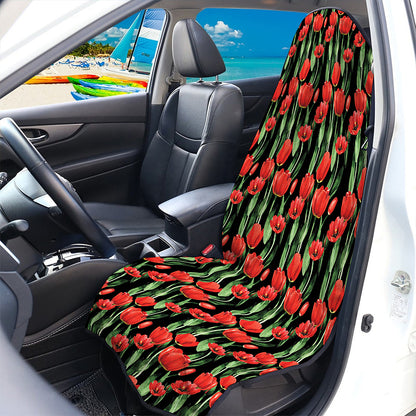 Red Watercolor Tulip Pattern Print Waterproof Car Seat Cover