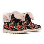 Red Watercolor Tulip Pattern Print Winter Boots