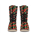 Red Watercolor Tulip Pattern Print Winter Boots