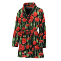 Red Watercolor Tulip Pattern Print Women's Bathrobe