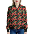 Red Watercolor Tulip Pattern Print Women's Bomber Jacket