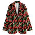 Red Watercolor Tulip Pattern Print Women's Cotton Blazer