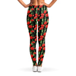 Red Watercolor Tulip Pattern Print Women's Leggings