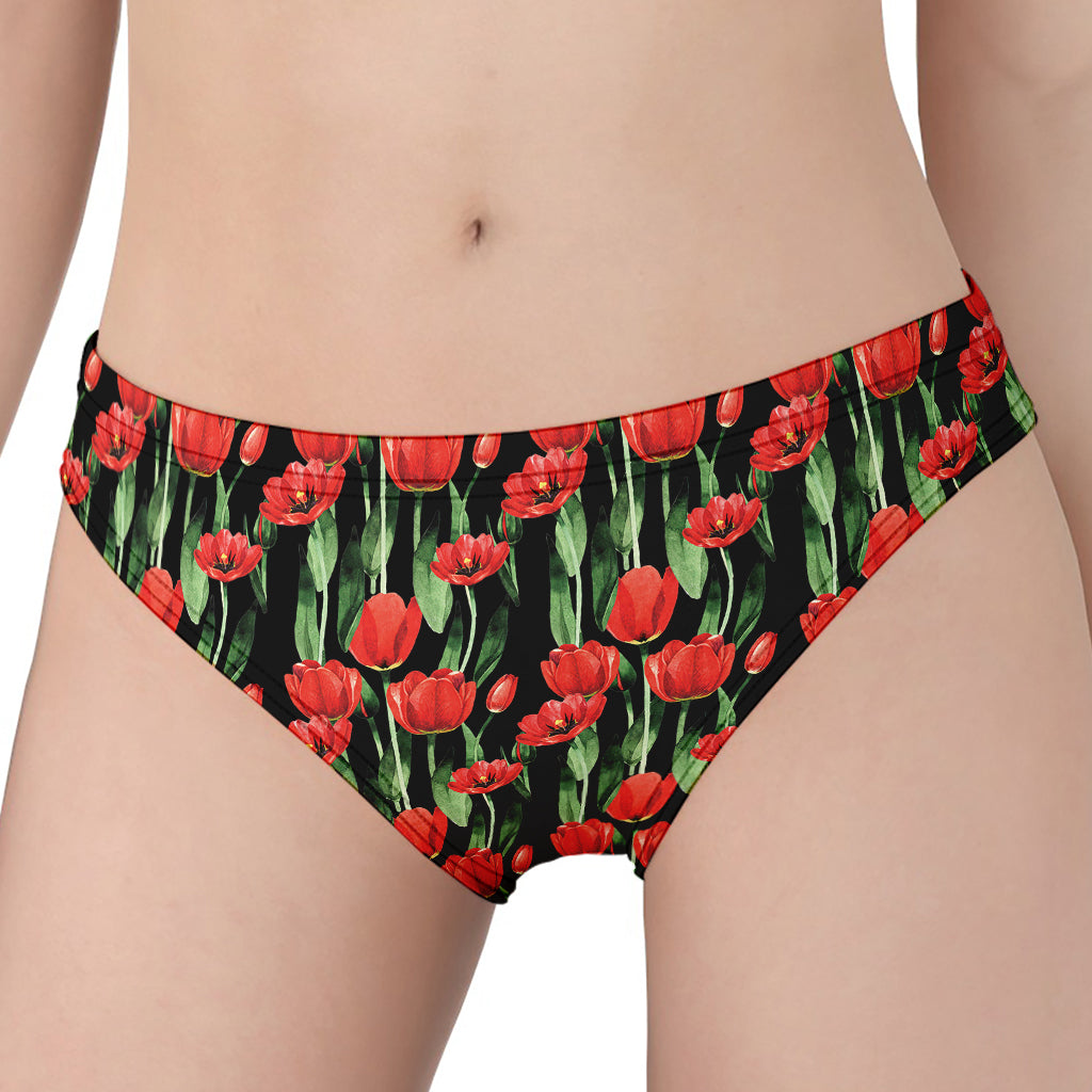 Red Watercolor Tulip Pattern Print Women's Panties