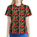 Red Watercolor Tulip Pattern Print Women's Polo Shirt