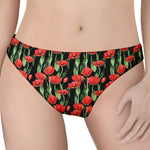 Red Watercolor Tulip Pattern Print Women's Thong