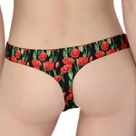 Red Watercolor Tulip Pattern Print Women's Thong