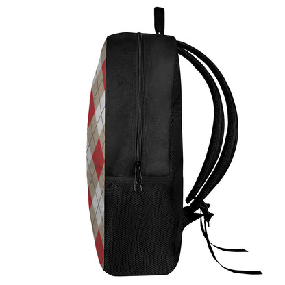 Red White And Beige Argyle Pattern Print 17 Inch Backpack
