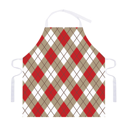 Red White And Beige Argyle Pattern Print Adjustable Apron