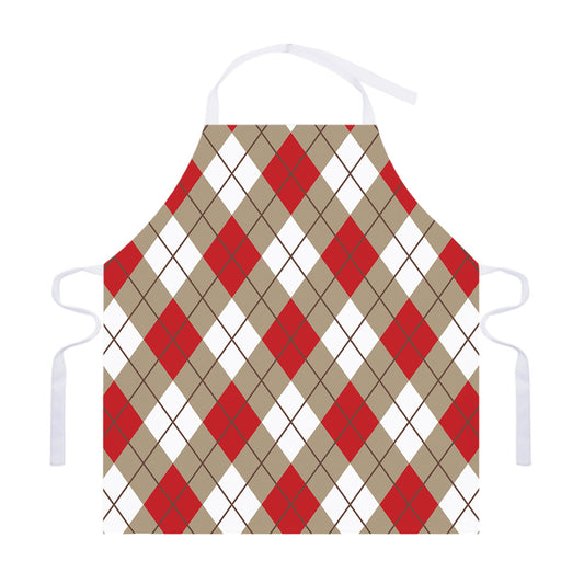 Red White And Beige Argyle Pattern Print Adjustable Apron