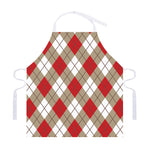 Red White And Beige Argyle Pattern Print Adjustable Apron