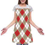 Red White And Beige Argyle Pattern Print Adjustable Apron
