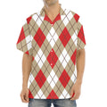 Red White And Beige Argyle Pattern Print Aloha Shirt