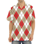 Red White And Beige Argyle Pattern Print Aloha Shirt