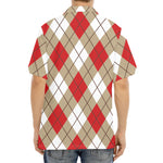 Red White And Beige Argyle Pattern Print Aloha Shirt