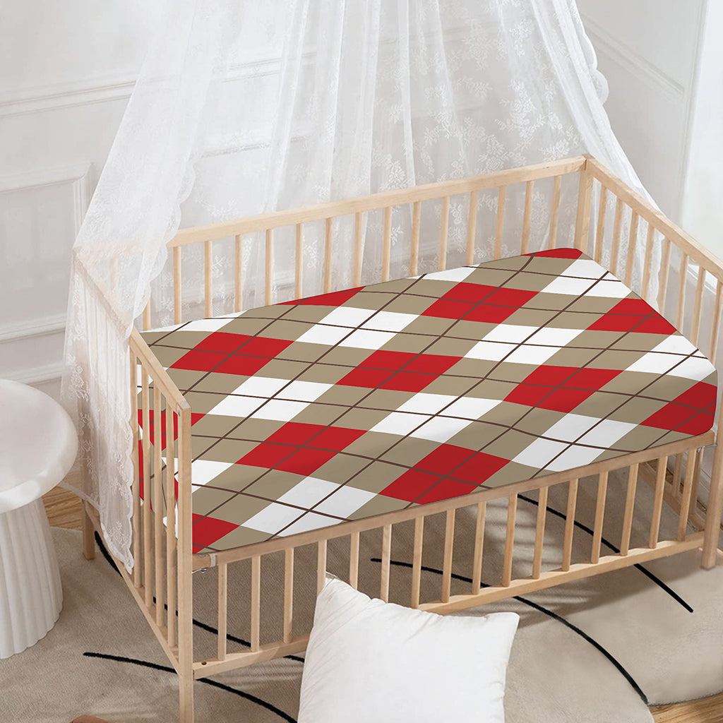 Red White And Beige Argyle Pattern Print Baby Crib Sheet