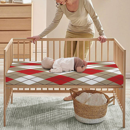 Red White And Beige Argyle Pattern Print Baby Crib Sheet