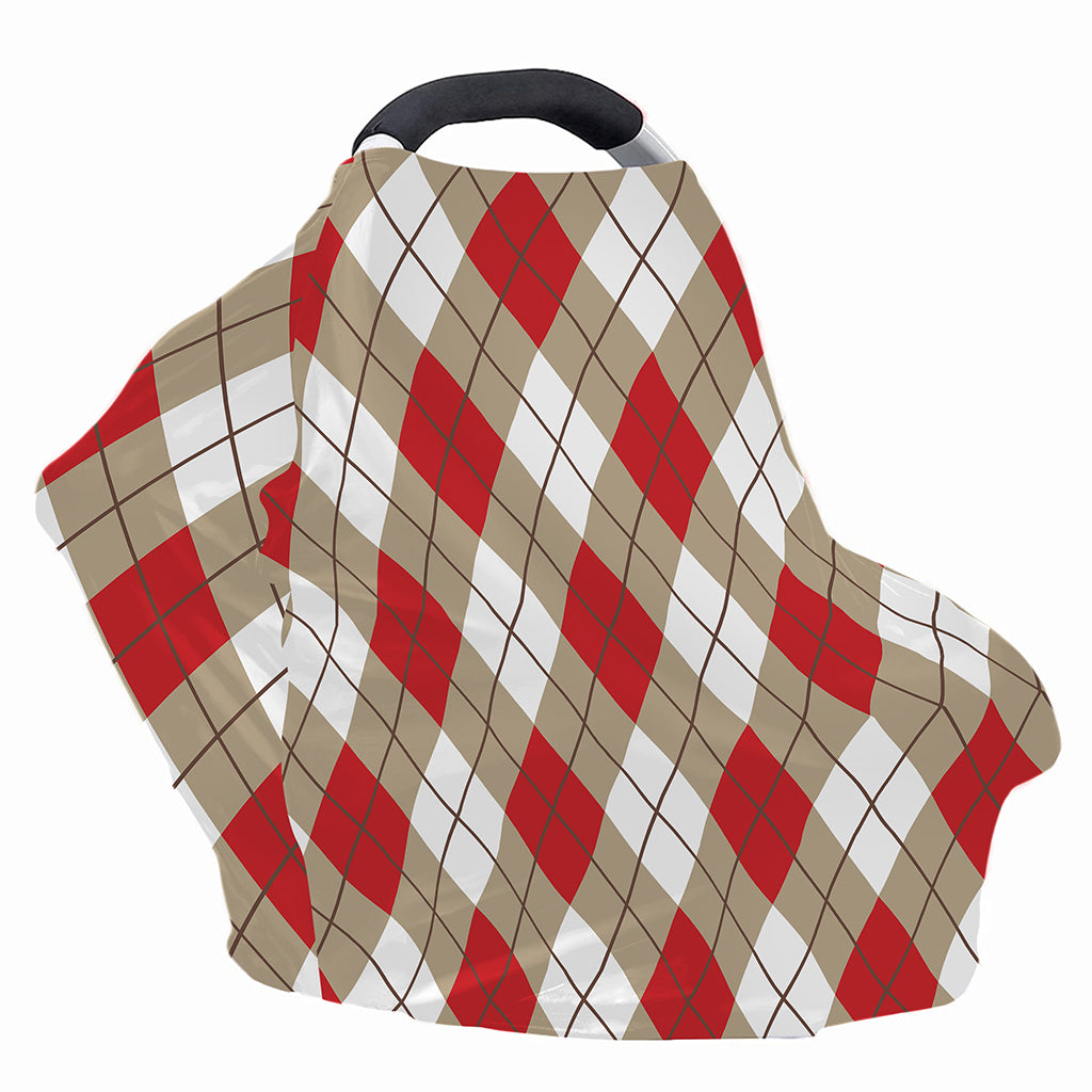 Red White And Beige Argyle Pattern Print Baby Seat Cover