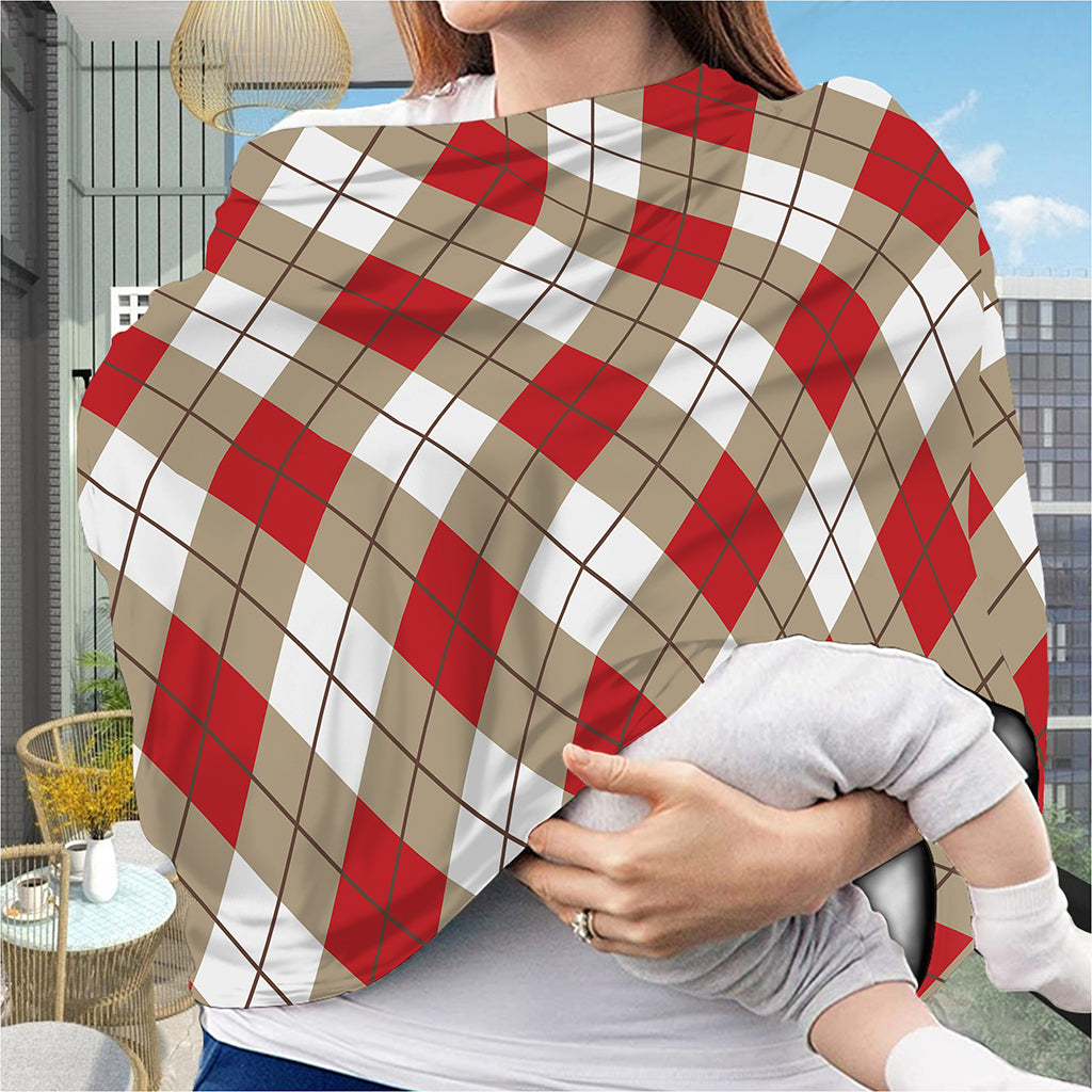 Red White And Beige Argyle Pattern Print Baby Seat Cover