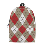 Red White And Beige Argyle Pattern Print Backpack