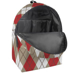 Red White And Beige Argyle Pattern Print Backpack